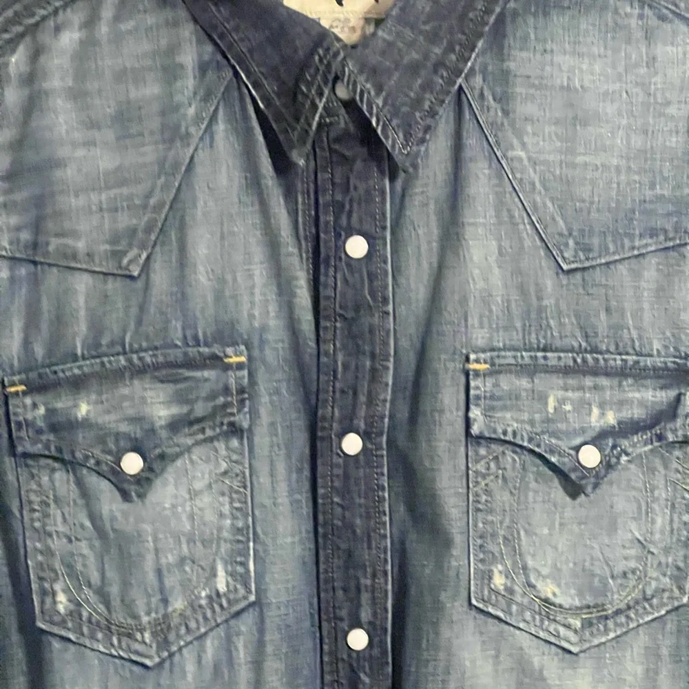 True Religion distressed denim shirt sz x large